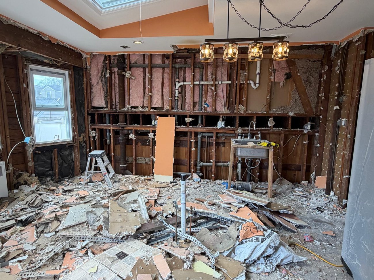 Kitchen demolished to the studs, ready for the rebuild